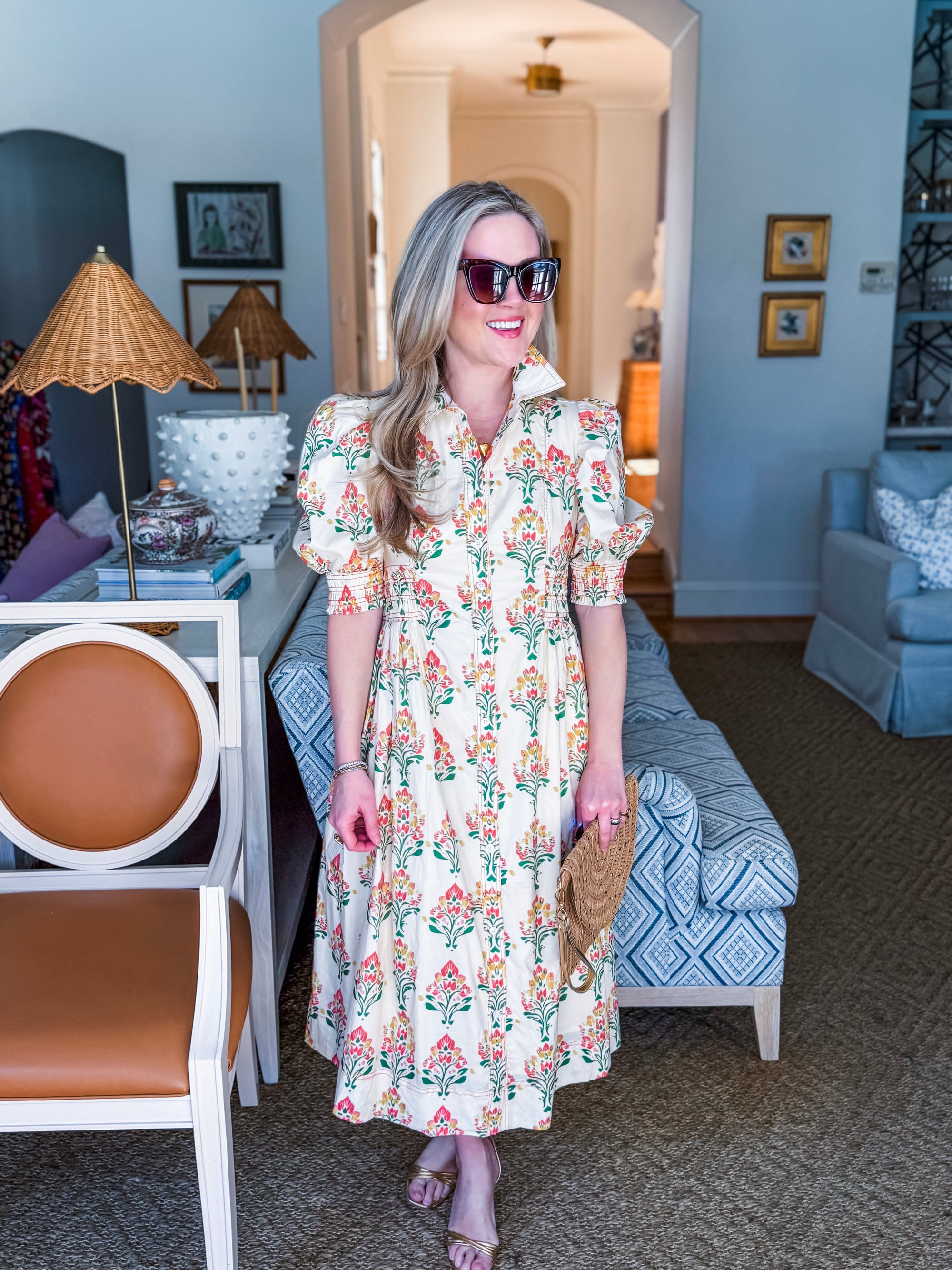 Wildflower Grace Midi Shirt Dress-Cream