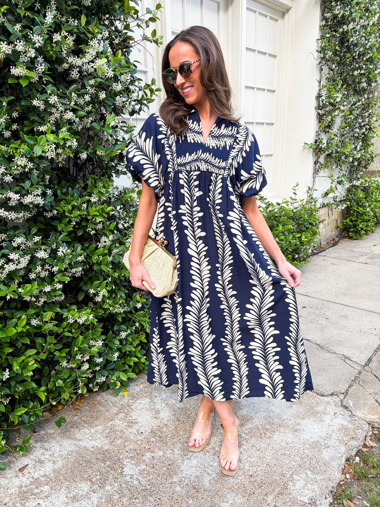 Sunkissed Glow Midi Dress- Navy/Cream