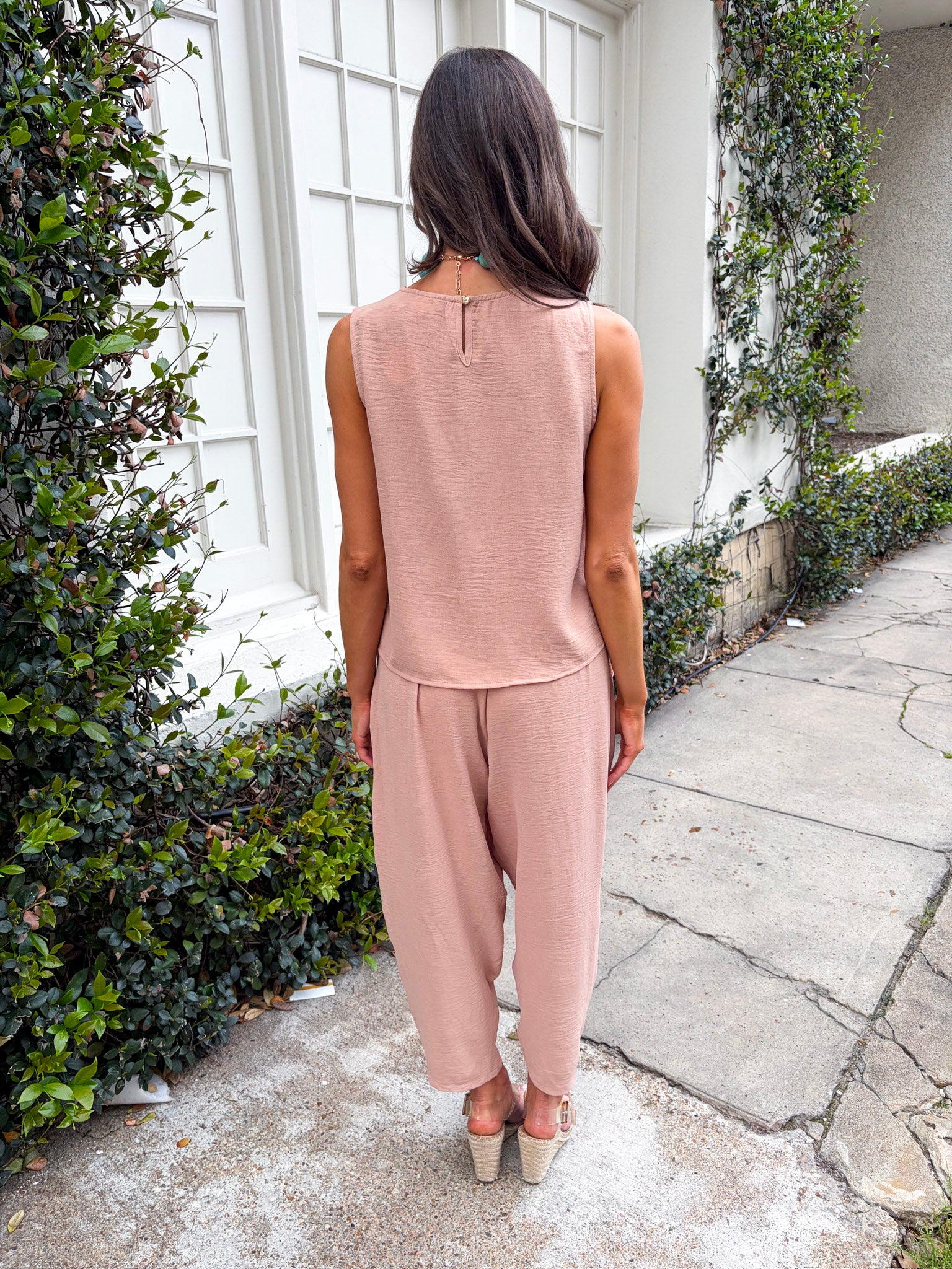 Abroad Adventure Textured Pant Set-Apricot