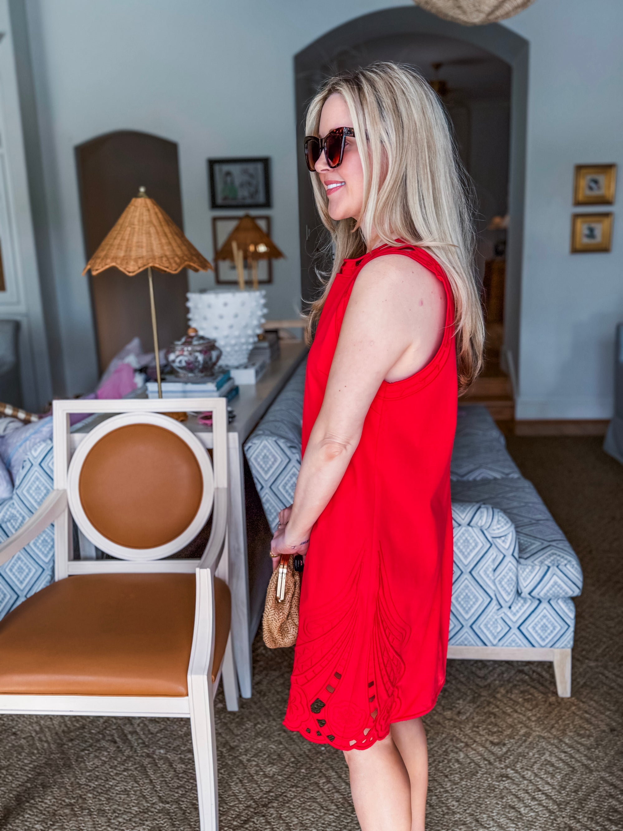 Light of Life Embroidered Dress-Red