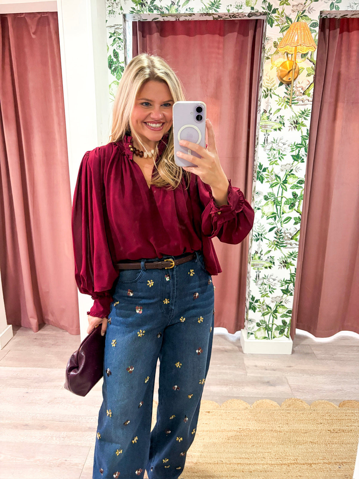 Francesca Puff Sleeve Top-Burgundy