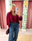 Francesca Puff Sleeve Top-Burgundy