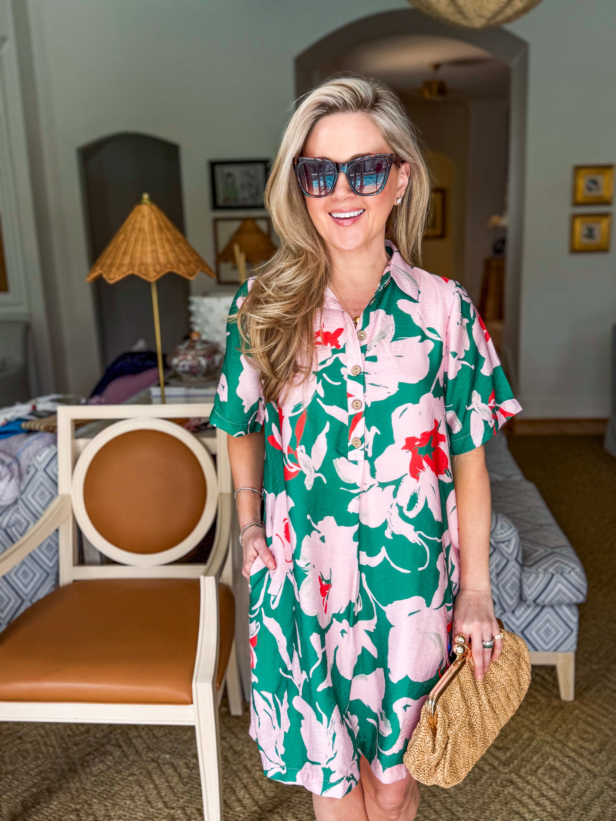 PREORDER: Tropical Paradise Floral Shirt Dress