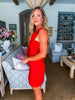 Grand Entrance Bow Mini Dress-Cherry Red