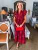 Coastal Brunch Floral Midi Dress-Garnet