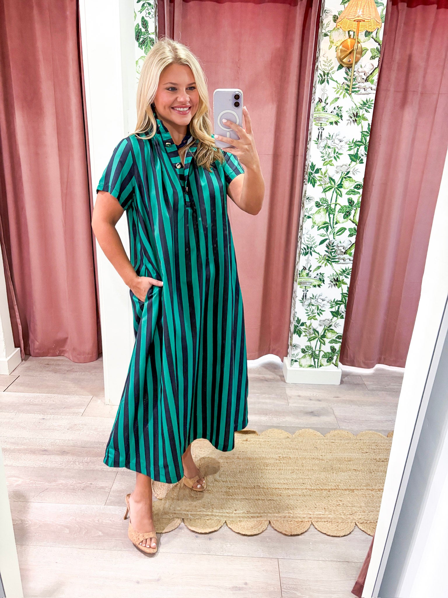 The Iconic Stripe Midi Dress-Navy