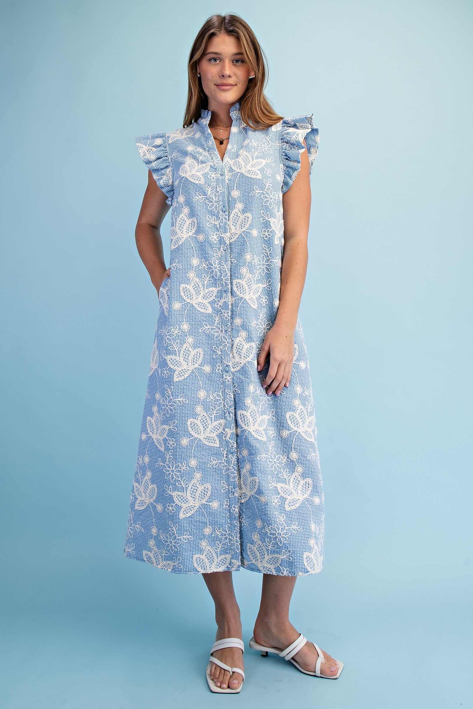 Willow Bloom Gingham Midi Dress-Blue