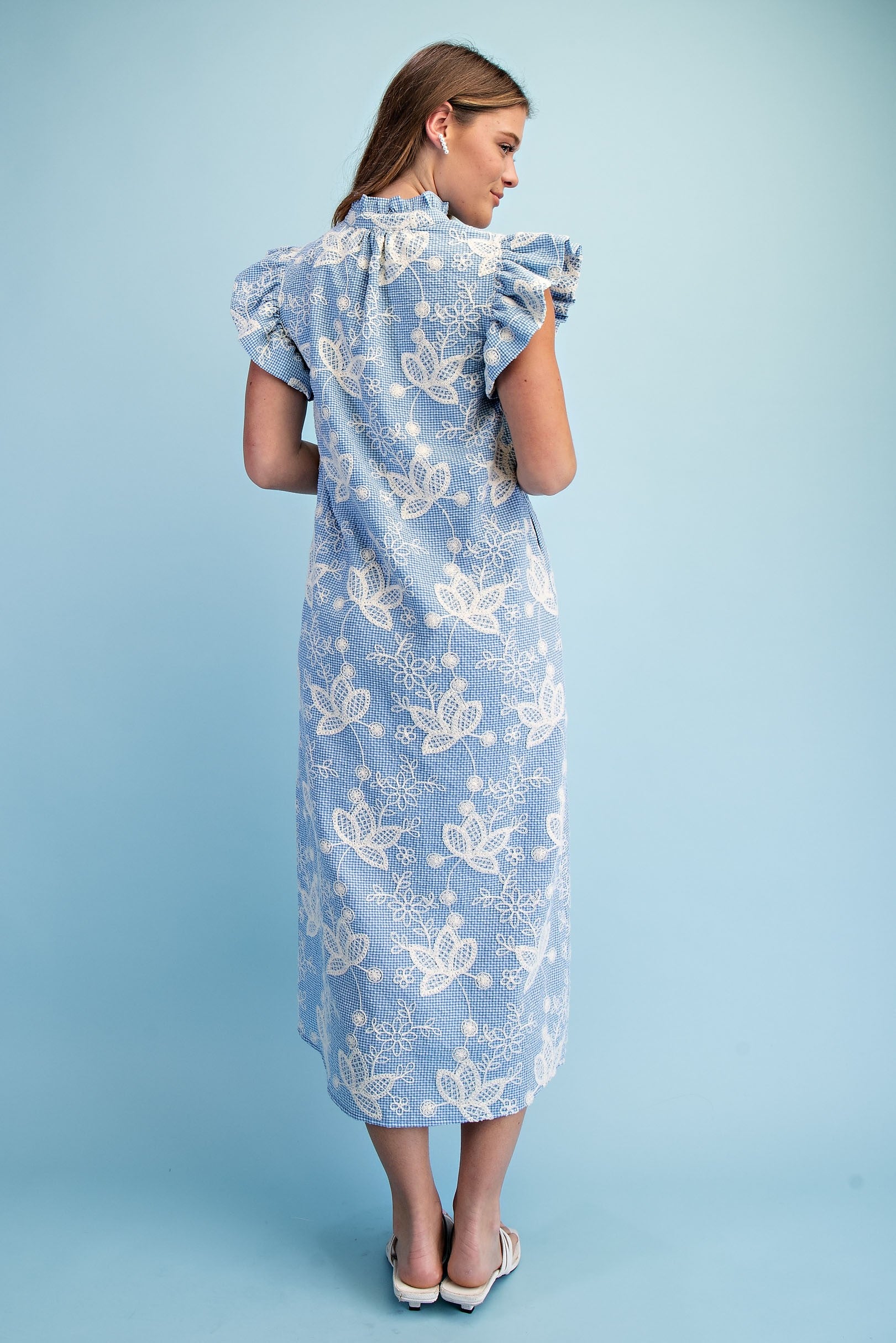 Willow Bloom Gingham Midi Dress-Blue