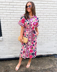 Garden Grace Tie Waist Midi Dress-Pink