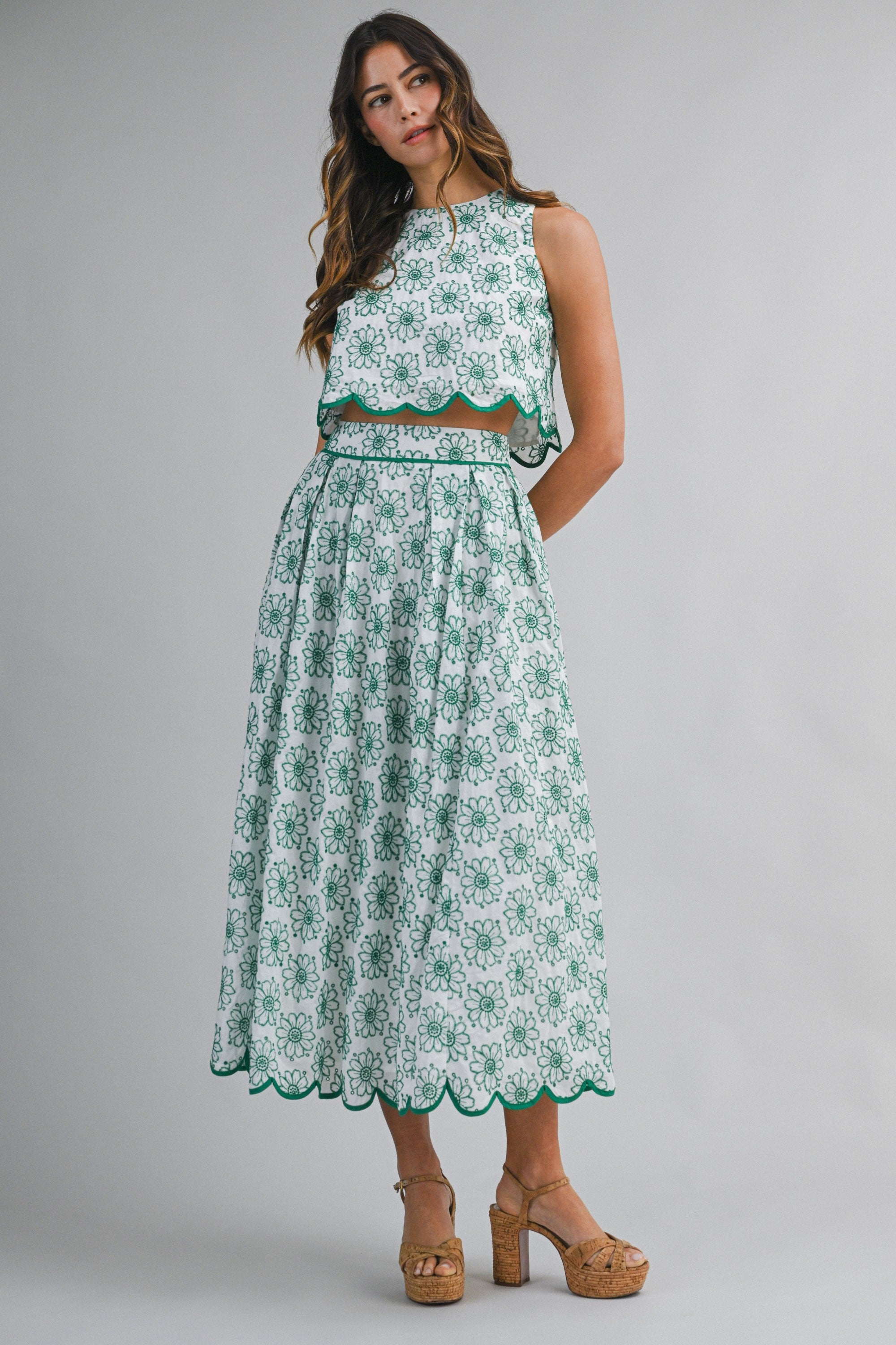 Floral Breeze Embroidered Skirt Set