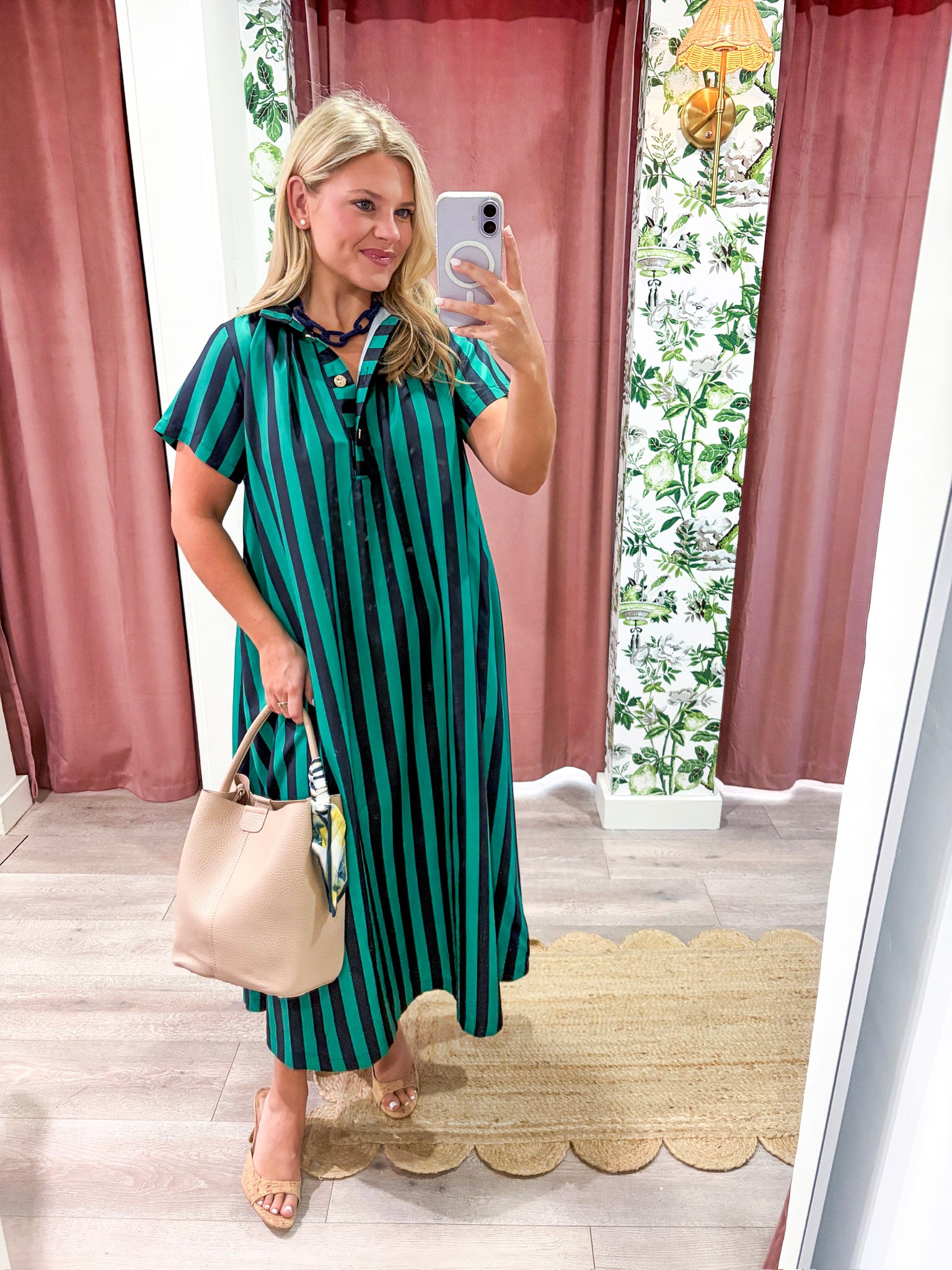 The Iconic Stripe Midi Dress-Navy