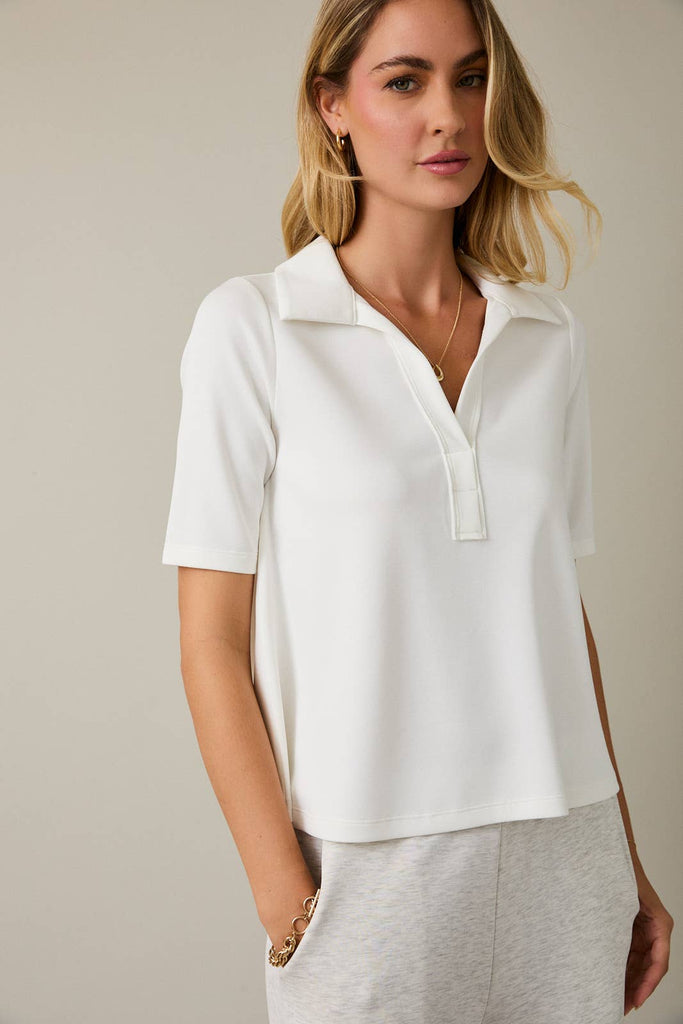 Office Chic Polo Top-Off White