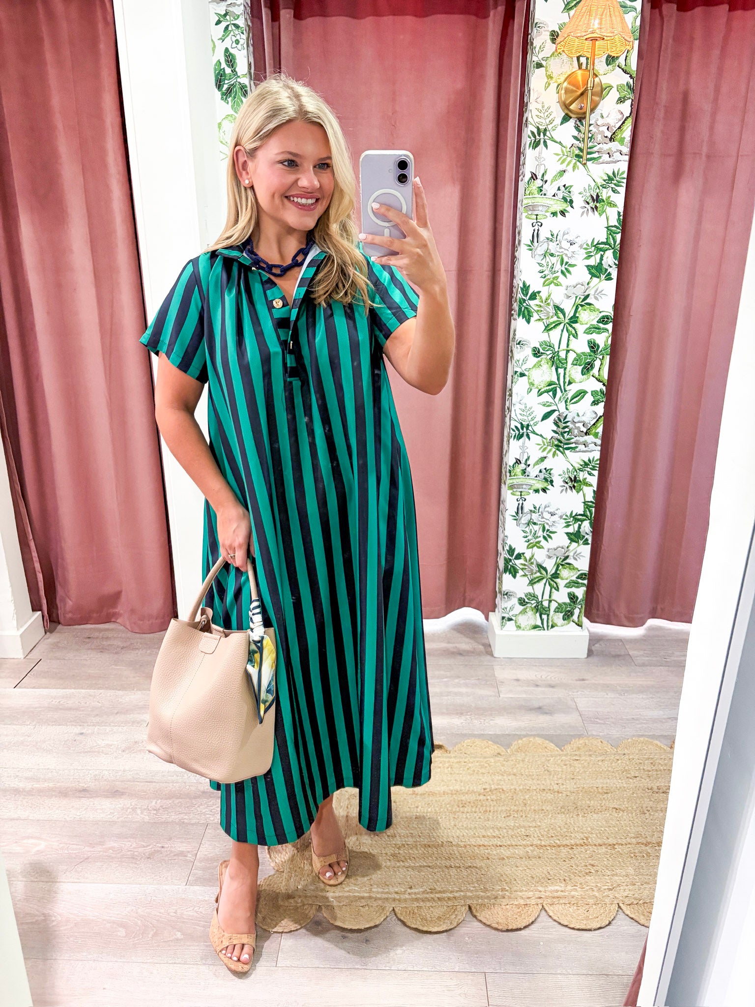The Iconic Stripe Midi Dress-Navy