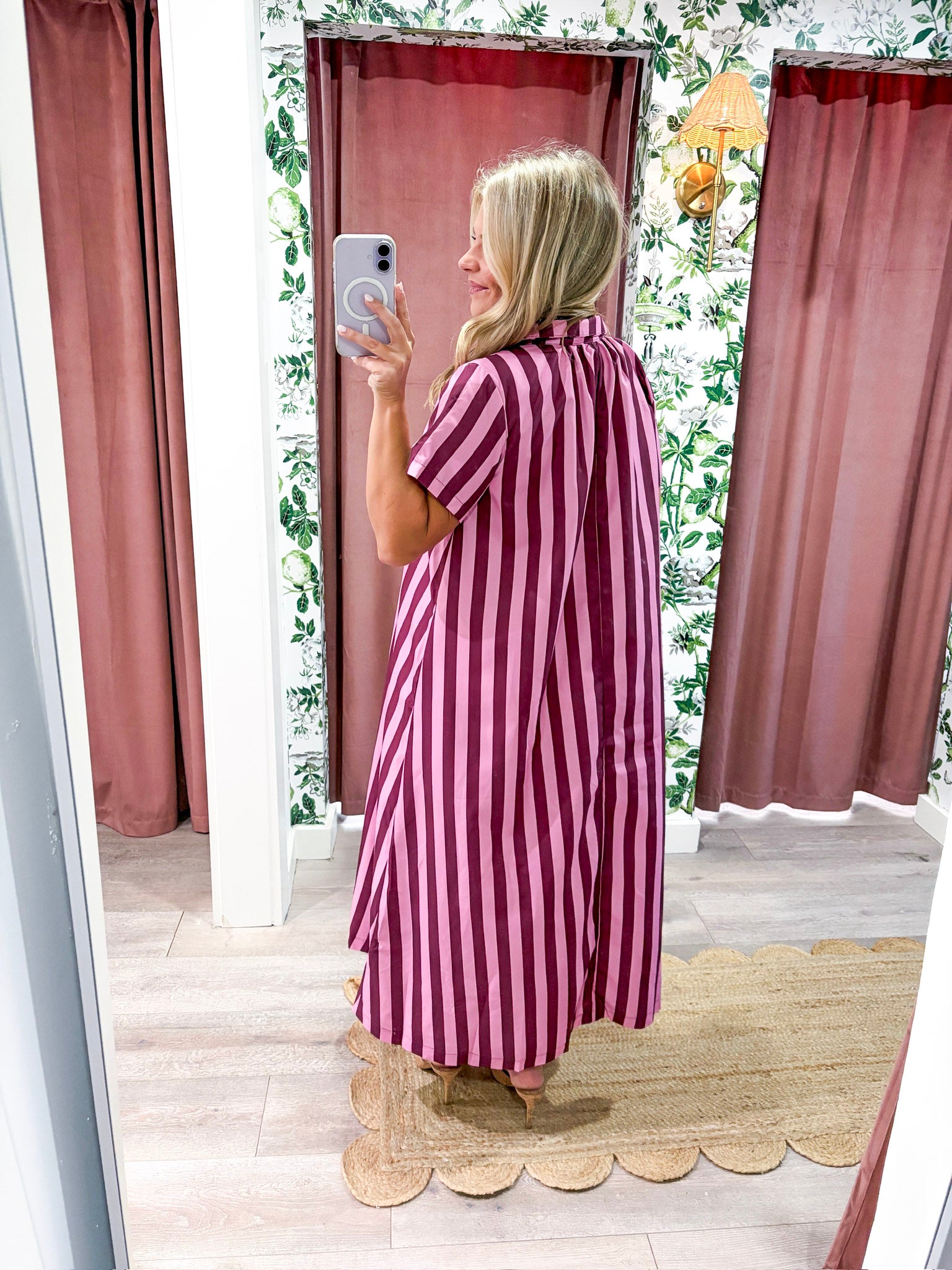 The Iconic Stripe Midi Dress-Plum