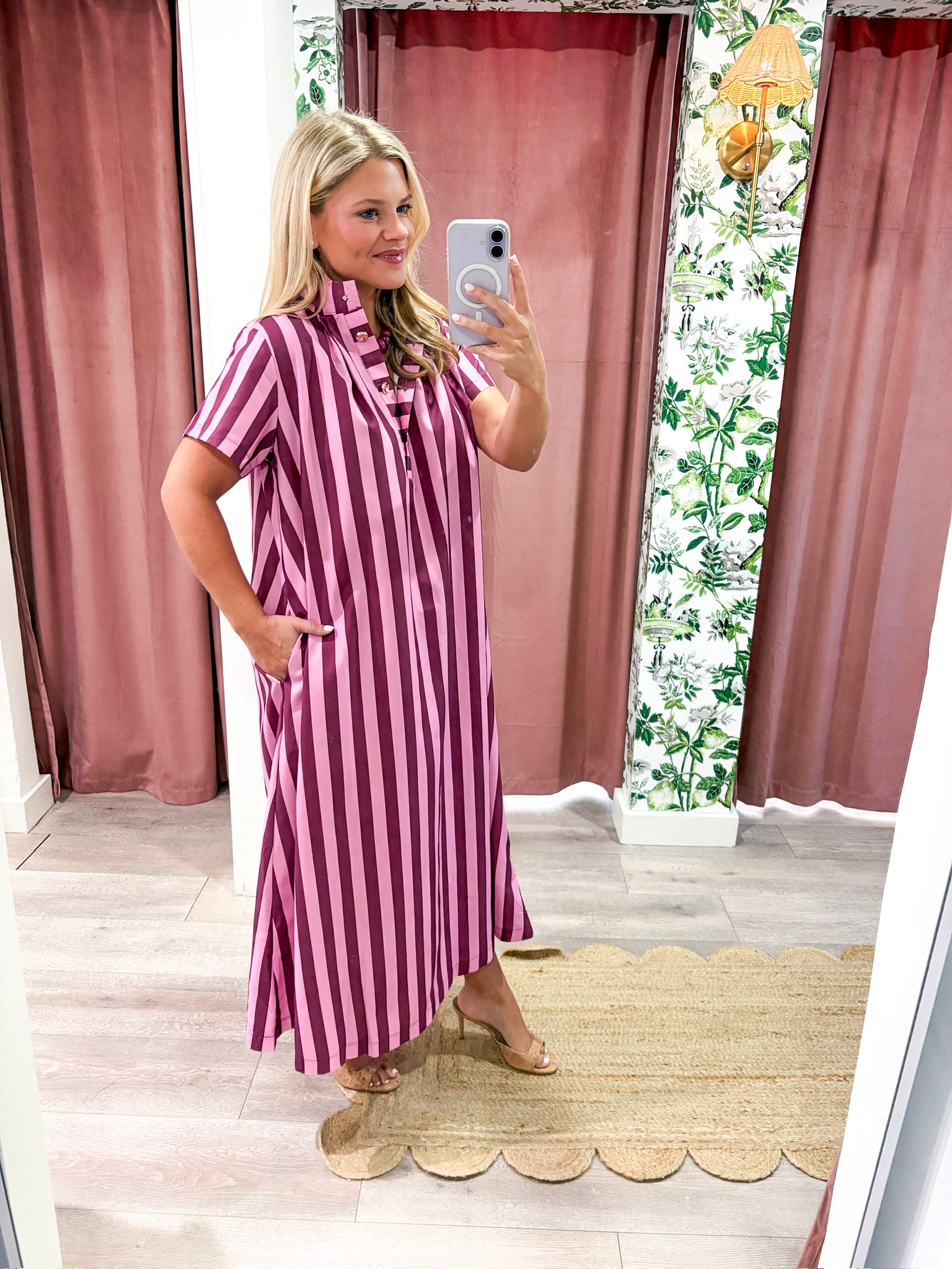 The Iconic Stripe Midi Dress-Plum