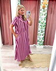 The Iconic Stripe Midi Dress-Plum