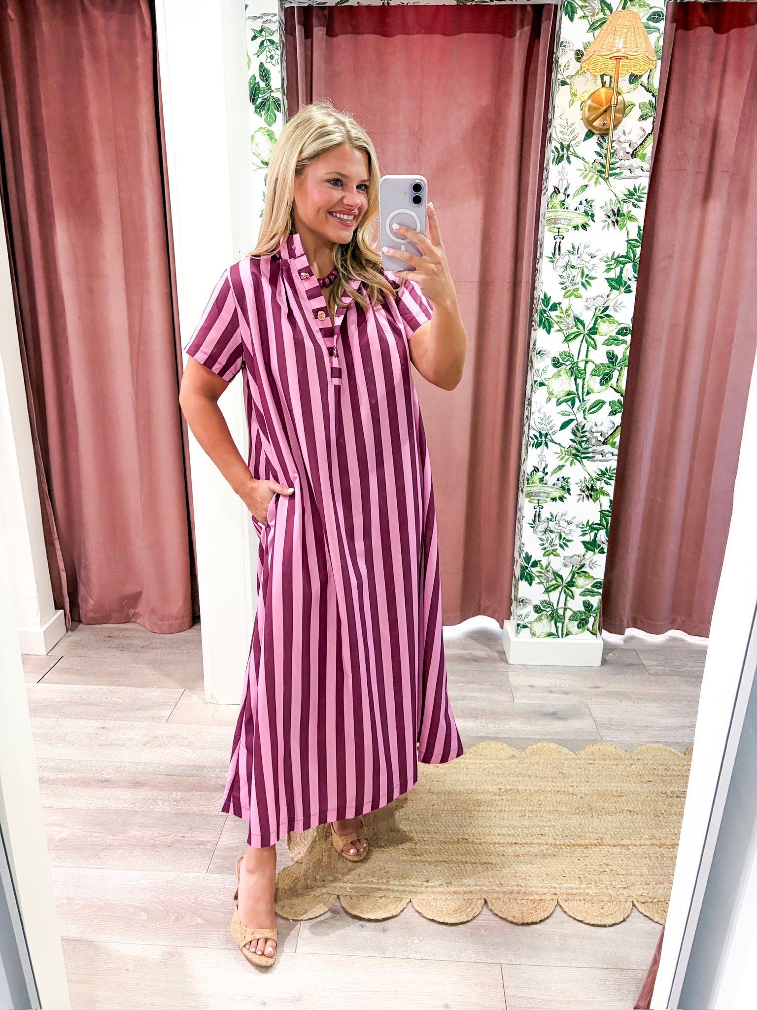 The Iconic Stripe Midi Dress-Plum