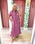 The Iconic Stripe Midi Dress-Plum