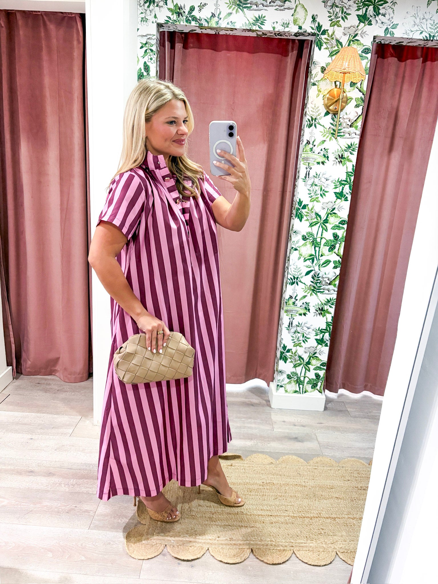 The Iconic Stripe Midi Dress-Plum