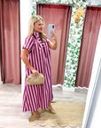 The Iconic Stripe Midi Dress-Plum