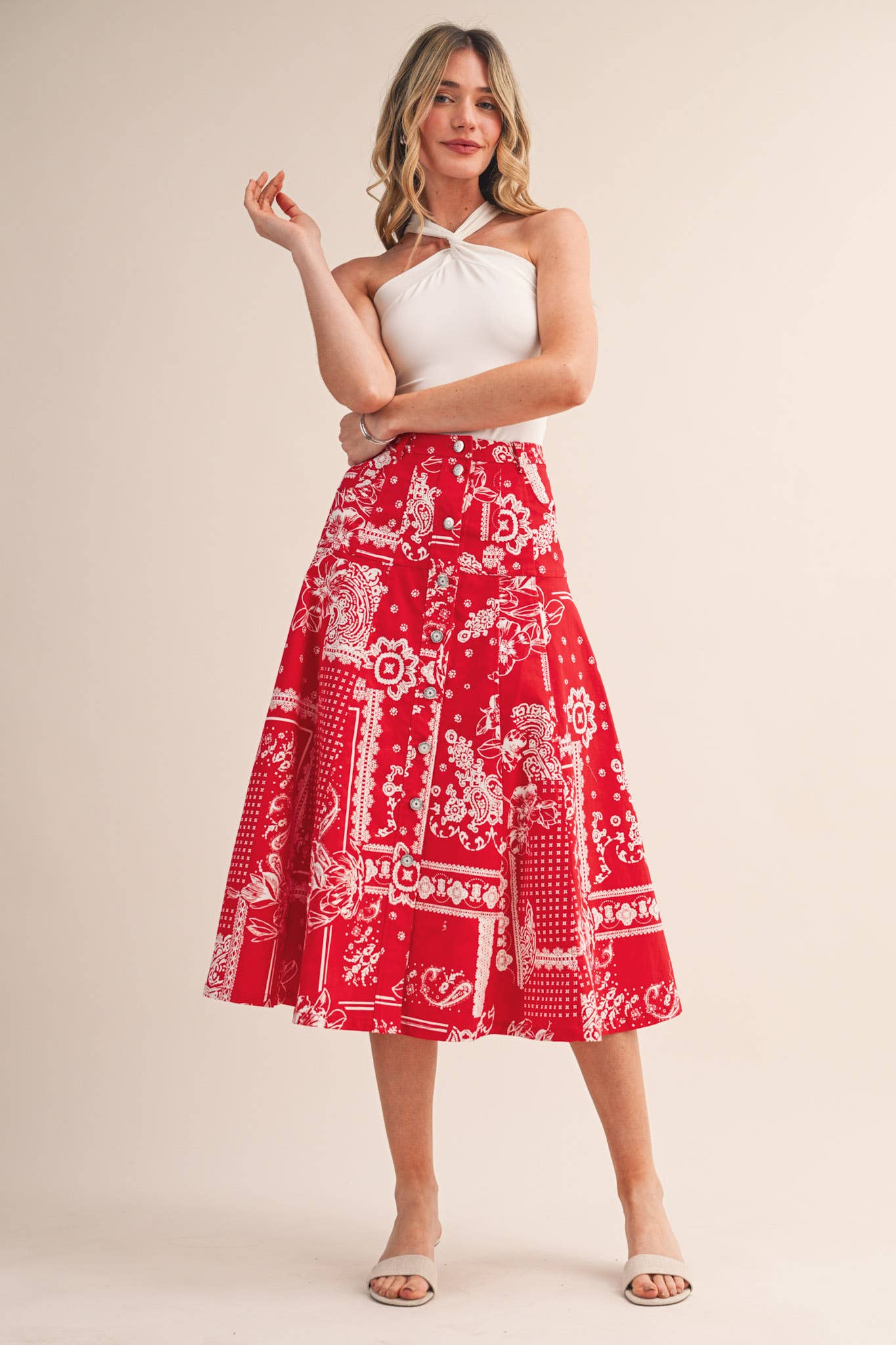 Rope Me In Midi Skirt-Red