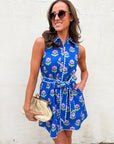 Meet-Cute Belted Floral Dress-Blue