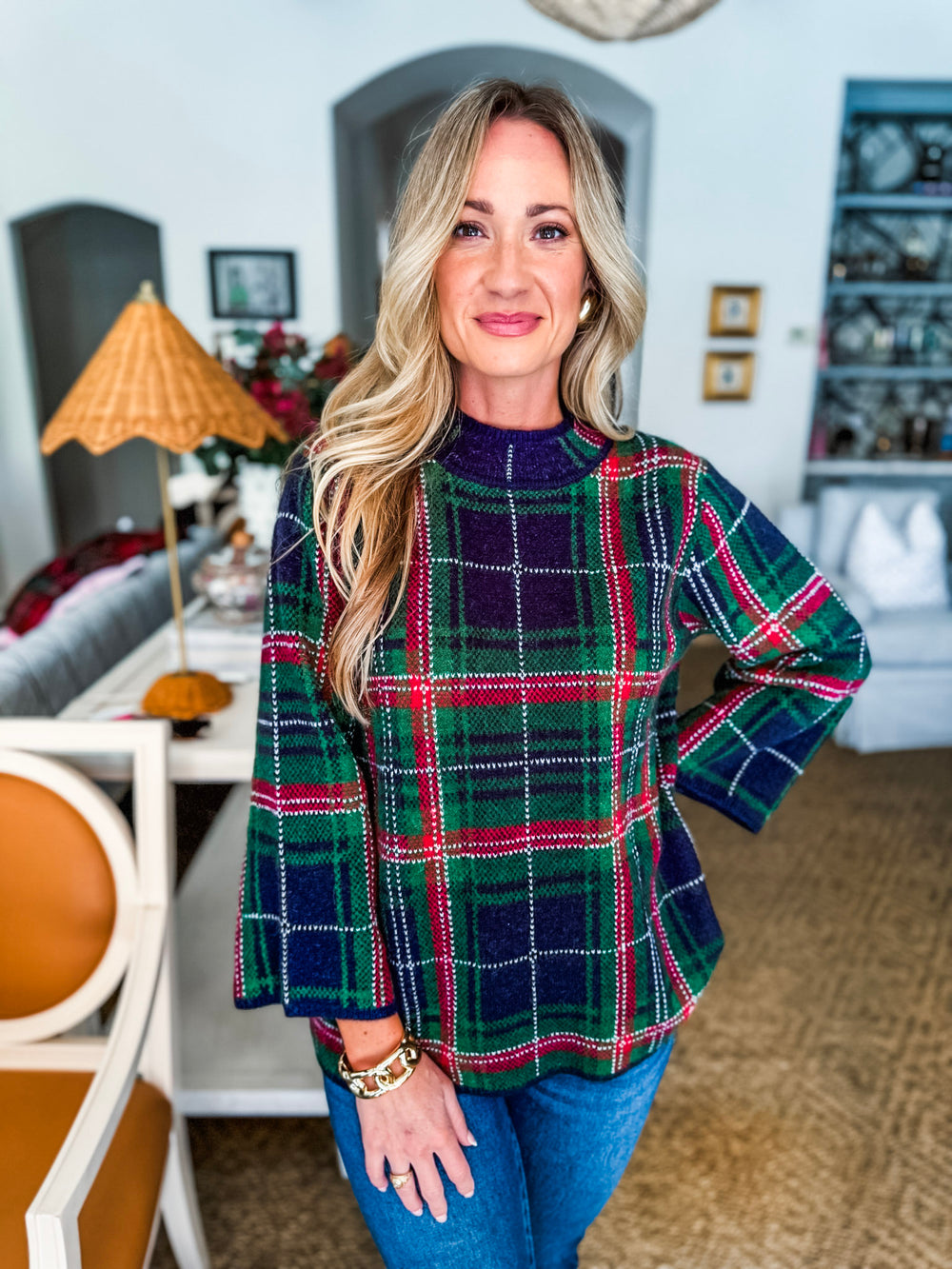 Tree Topper Plaid Top-Navy
