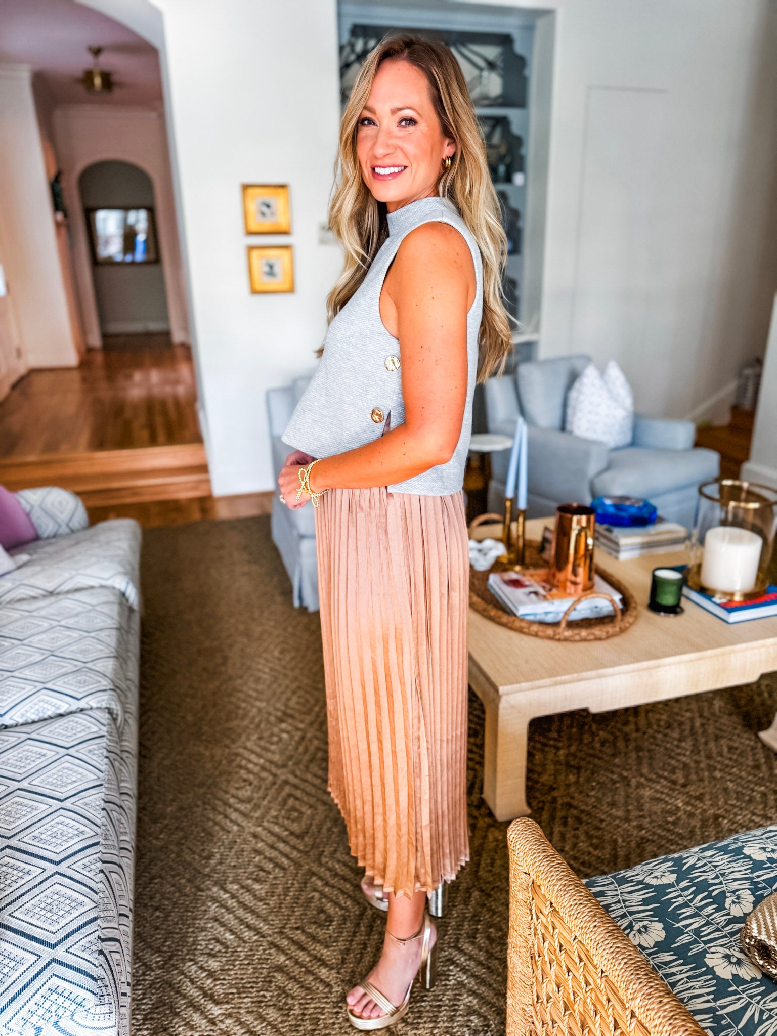 Sweet Pleats Dress-Heather Gray