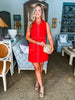 Bonjour Babe Collar Dress-Red