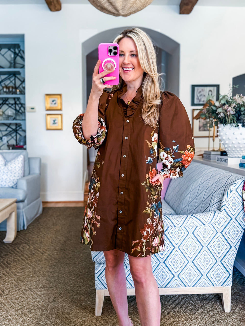 Crimson Petal Mini Dress-Brown