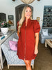 Dynamic Details Jacquard Mini Dress-Rust