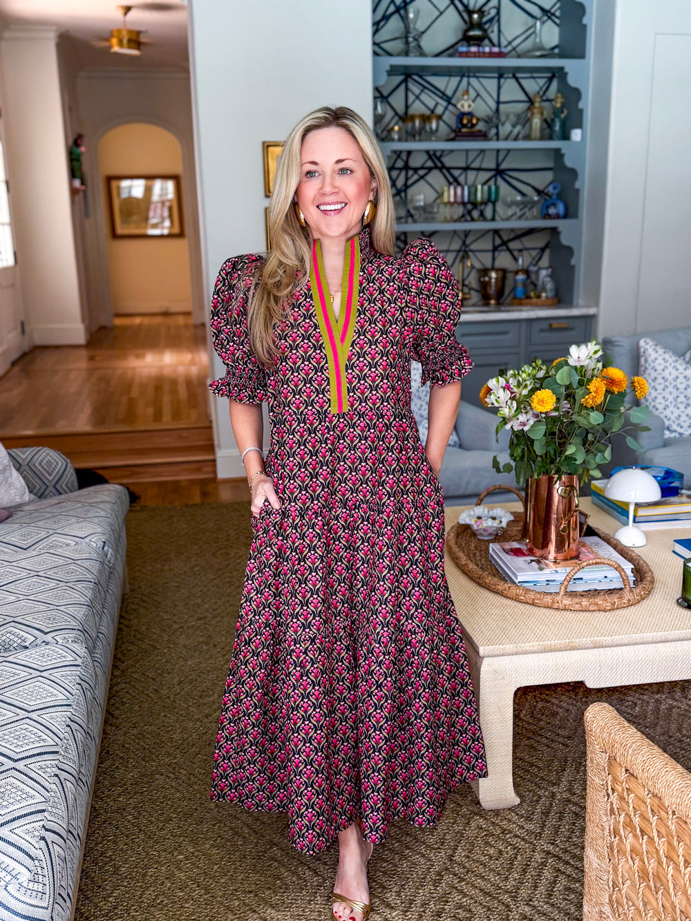 Pretty And Poised Floral Midi Dress-Black