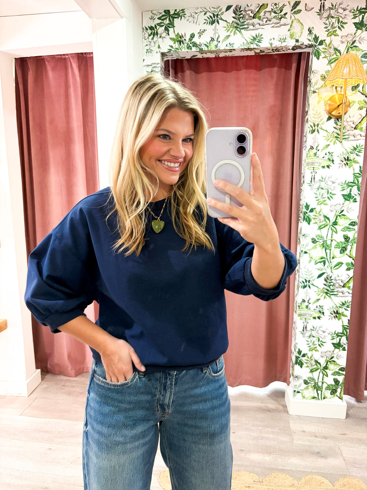 Eleanor Bubble Sleeve Sweatshirt-Navy