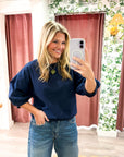 Eleanor Bubble Sleeve Sweatshirt-Navy