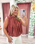 Estelle Pleated Balloon Top-Rust