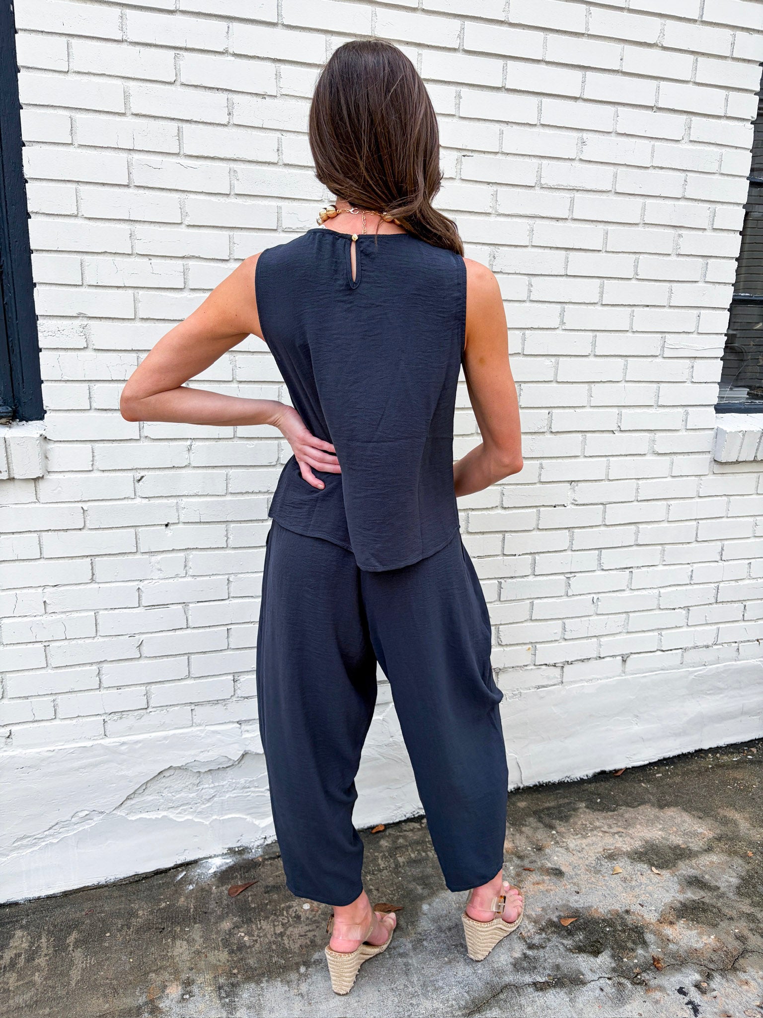 Abroad Adventure Textured Pant Set-Onyx Indigo