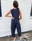 Abroad Adventure Textured Pant Set-Onyx Indigo