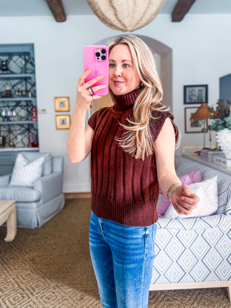 Fashion District Ribbed Sweater-Chocolate