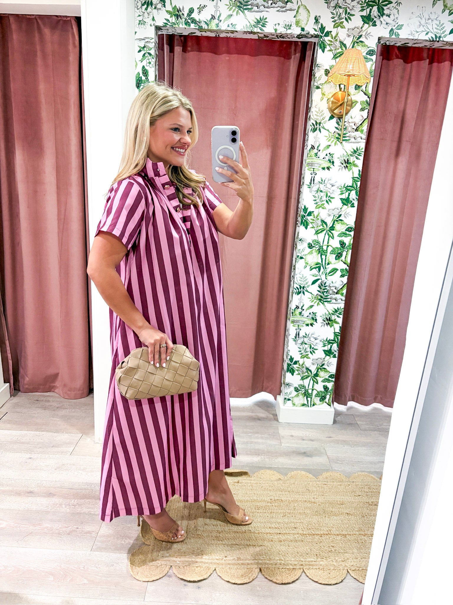 The Iconic Stripe Midi Dress-Plum