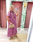 The Iconic Stripe Midi Dress-Plum