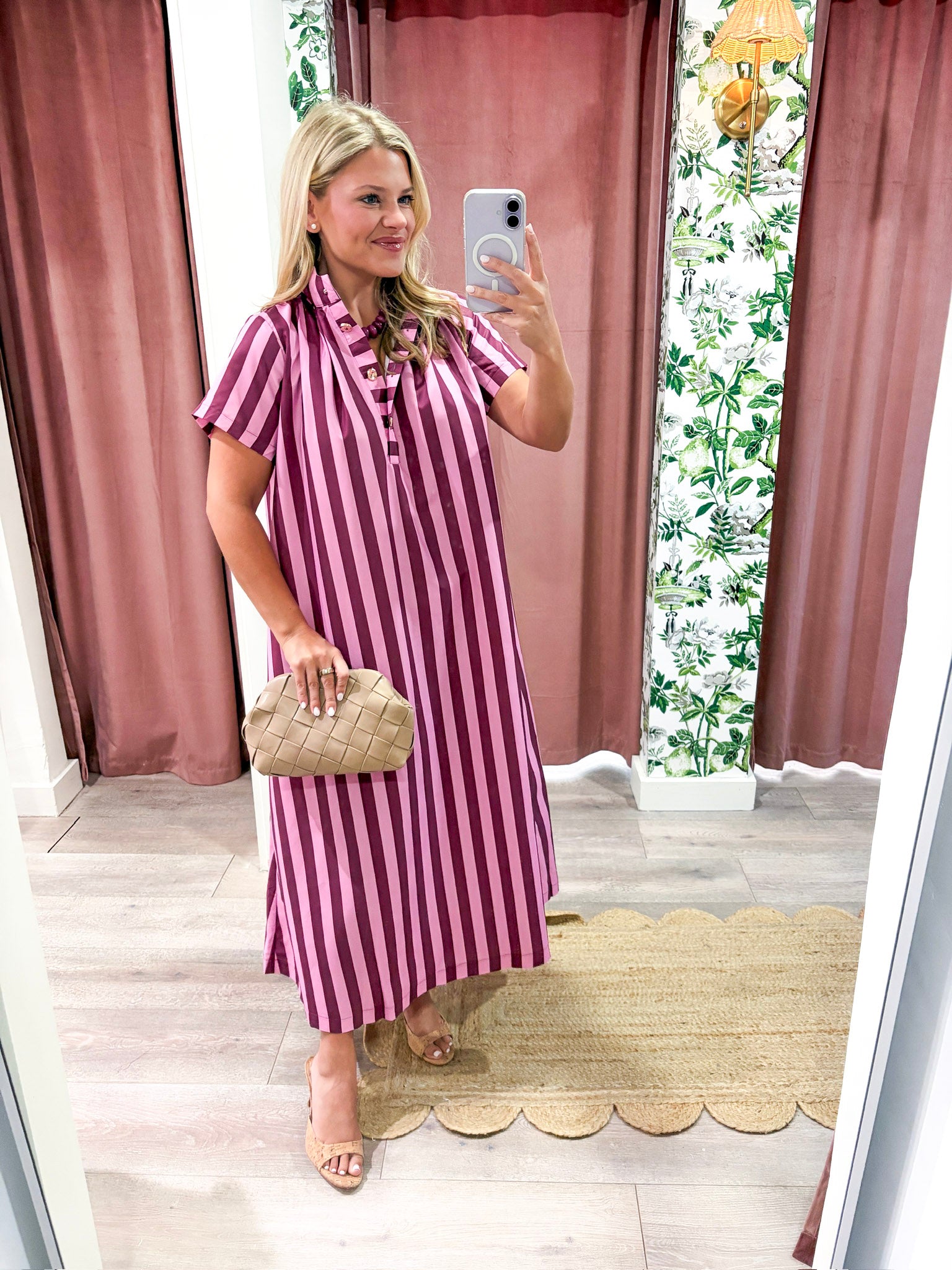 The Iconic Stripe Midi Dress-Plum