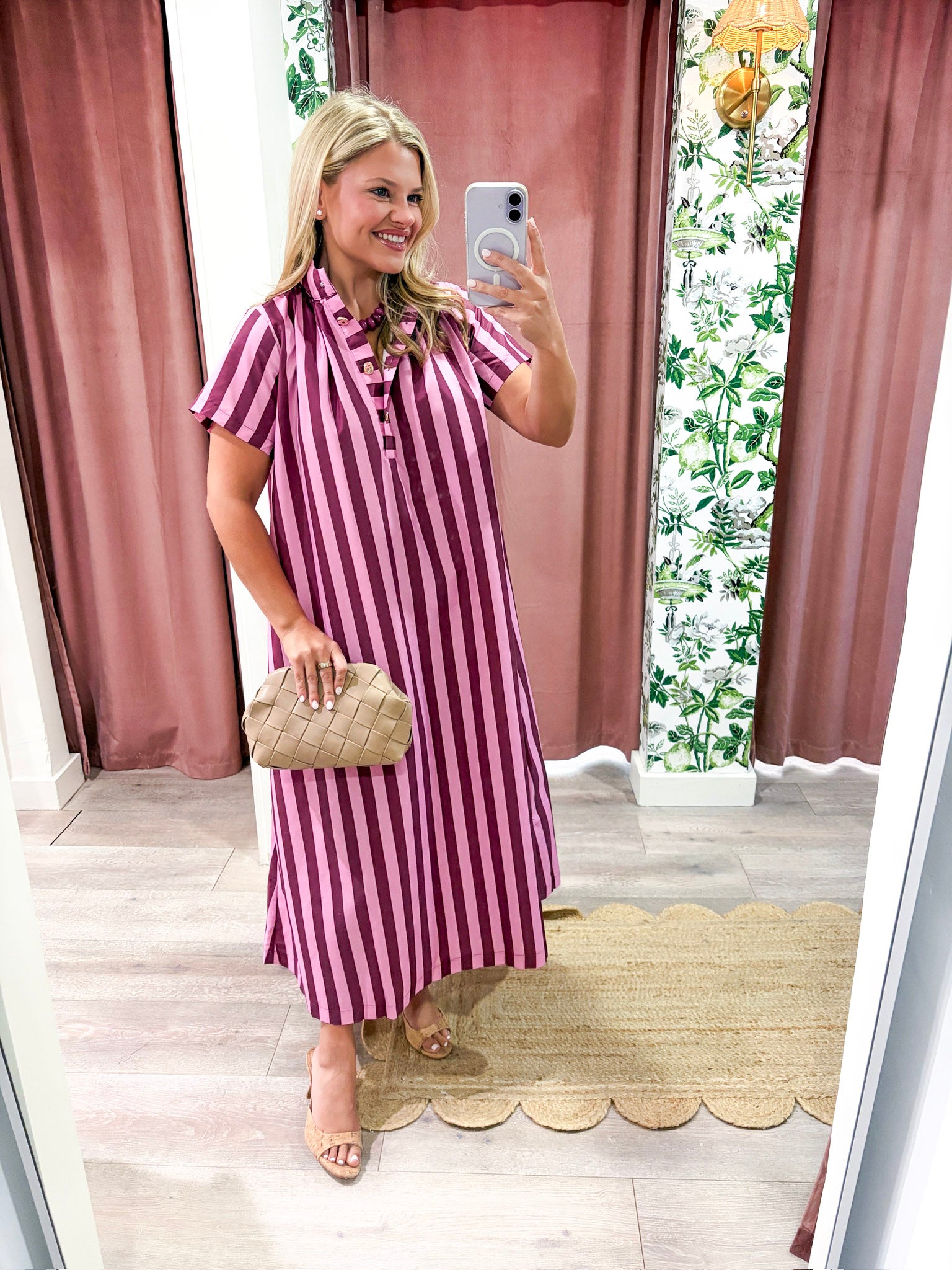 The Iconic Stripe Midi Dress-Plum