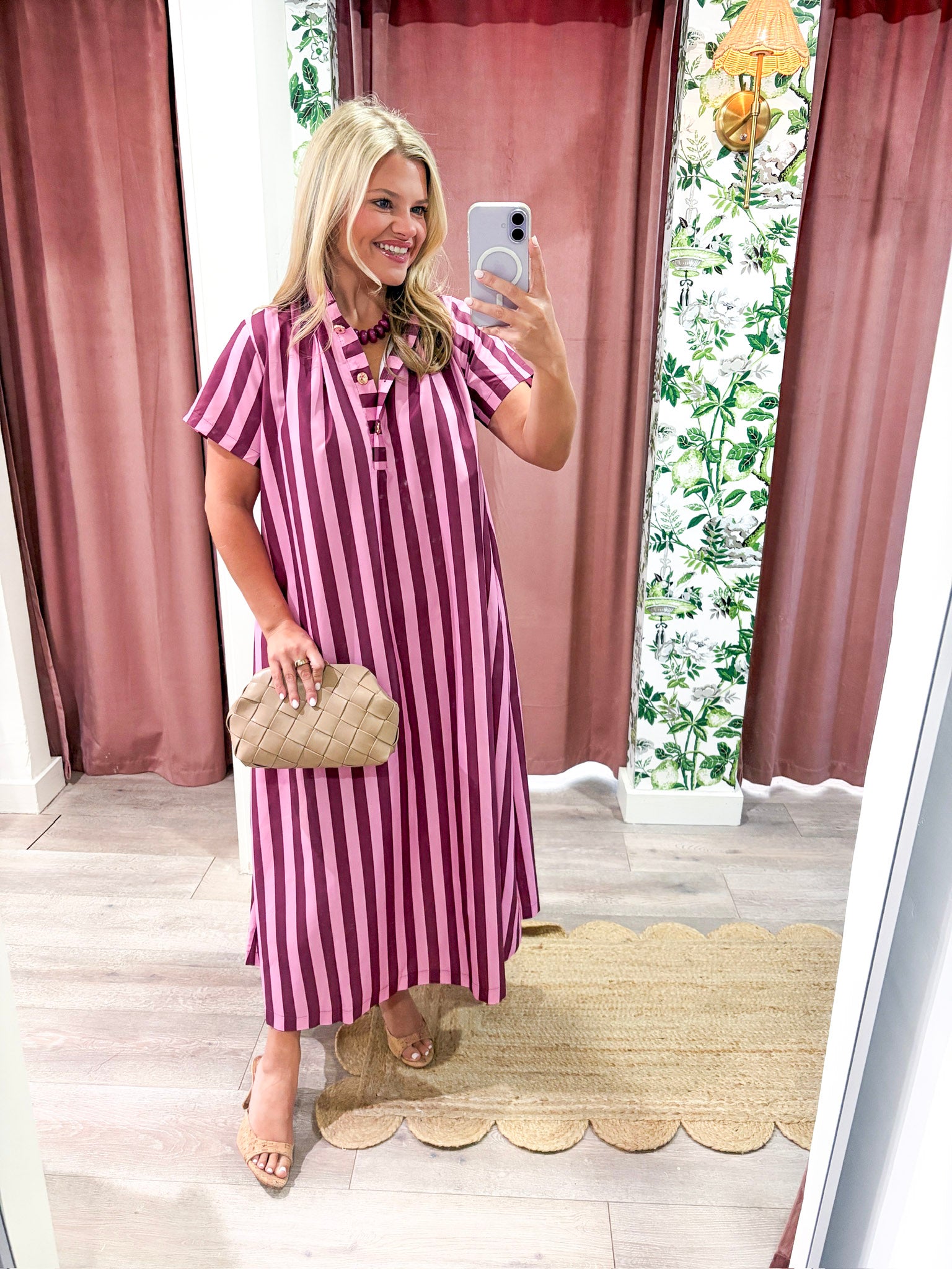 The Iconic Stripe Midi Dress-Plum