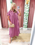 The Iconic Stripe Midi Dress-Plum