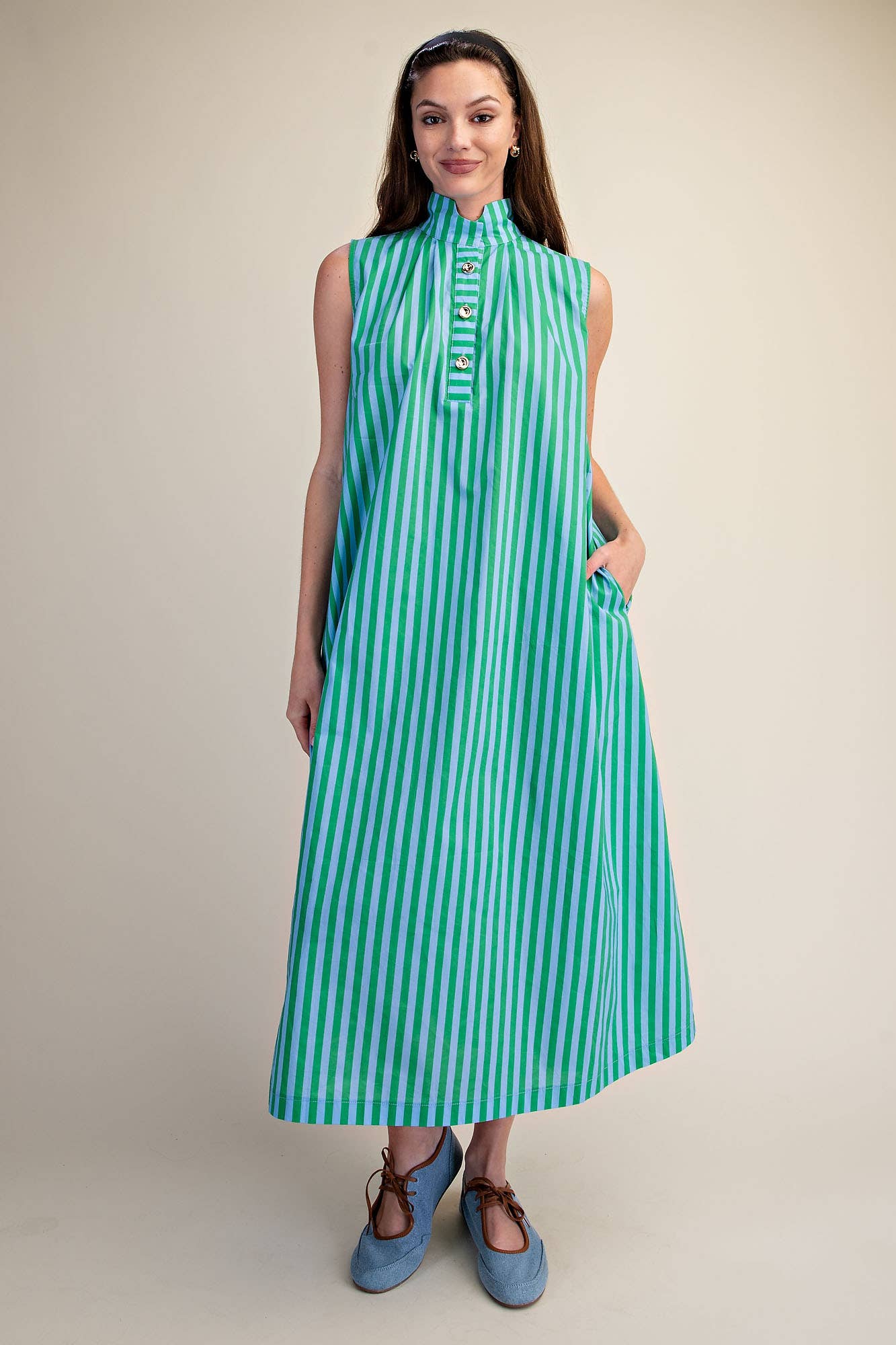 Nantucket Stripe Maxi Dress-Green