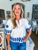 Cherry Blossom Embroidered Top-Off White/Navy