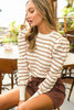 Preppy Charm Striped Top- Taupe