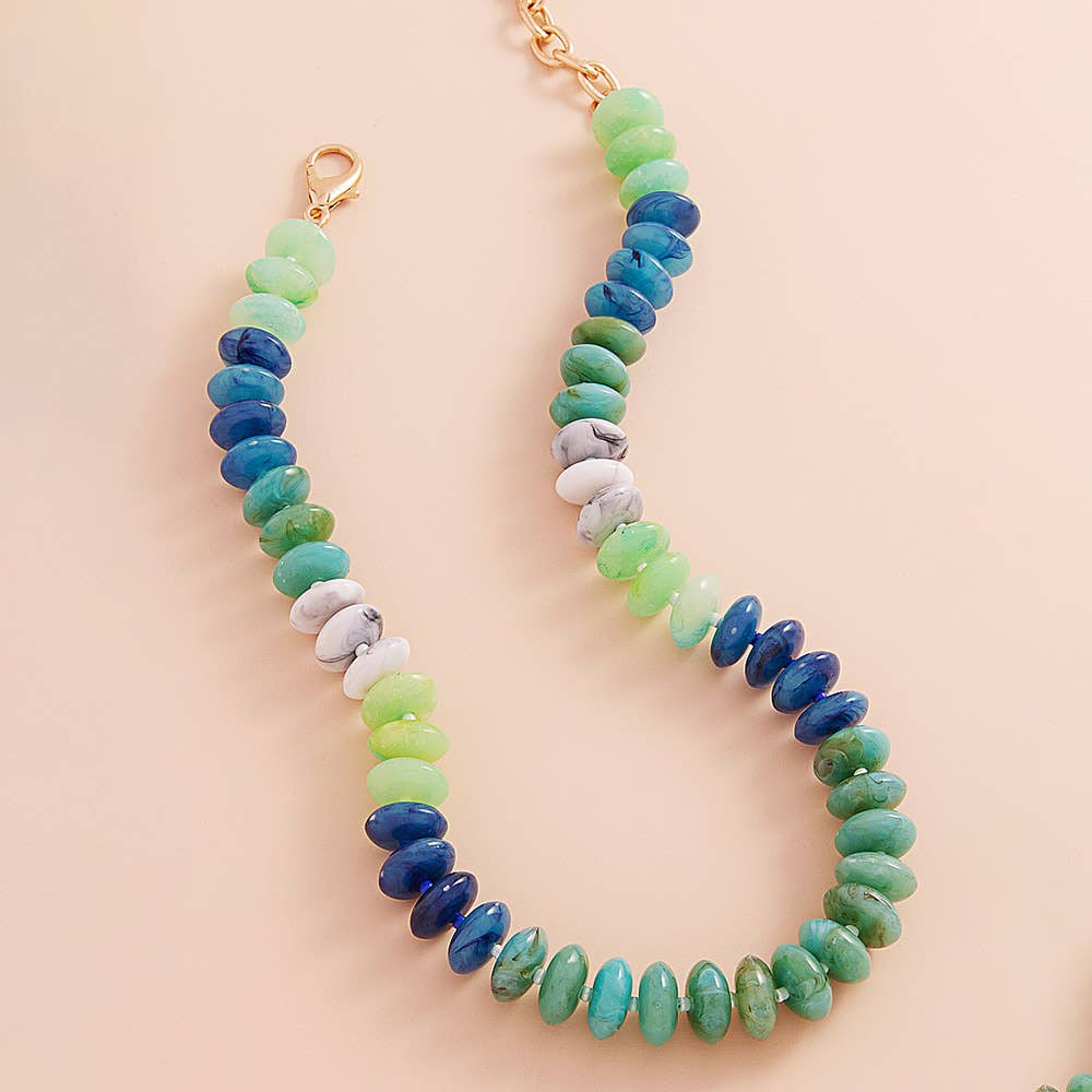 Ombre Oval Disk Beaded Necklace-Green