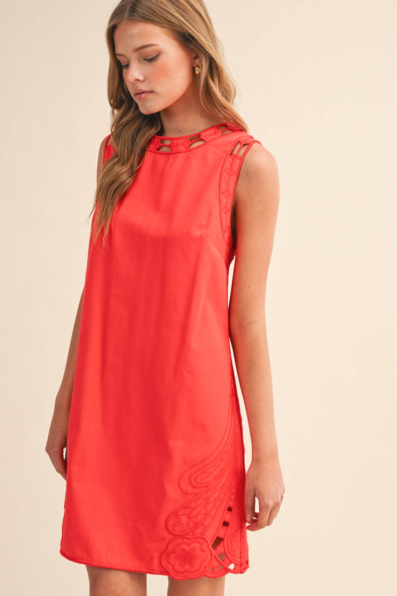 Light of Life Embroidered Dress-Red