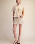 Lucille Stand Collar Top-Beige